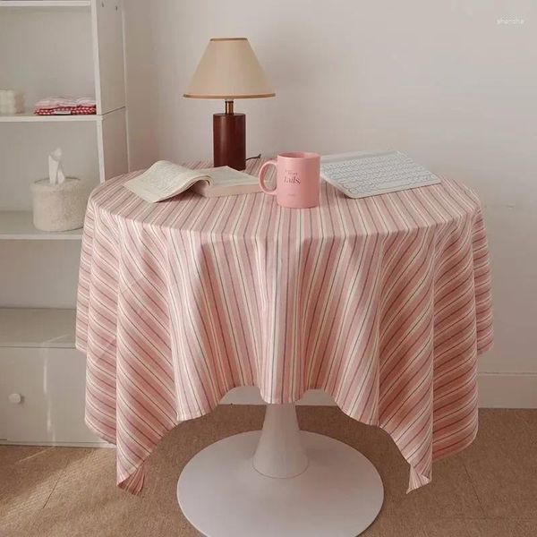 Panno da tavolo cover da tè da caffè rosa a strisce coreana 2024 INS Blogger Tovaglia per arredamento per la casa di nozze