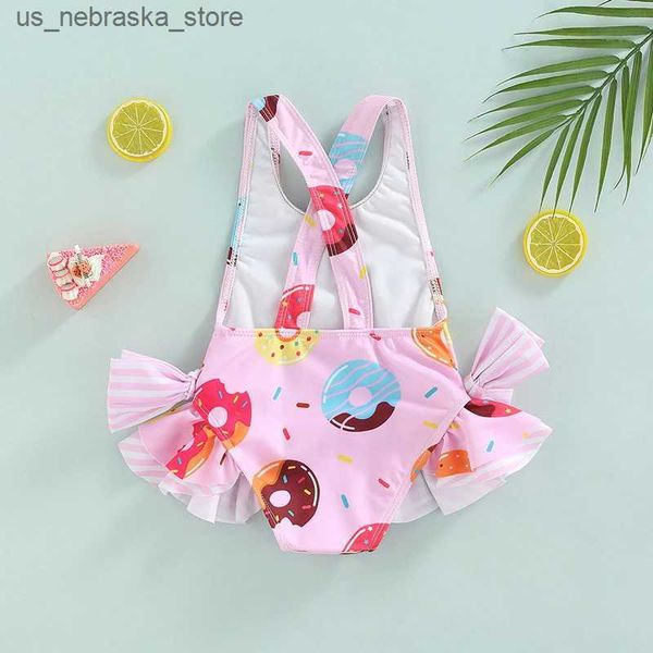 Piece da 1-6y ragazza da bagno per bambini Bikini Simpastella estiva Donut/Ice Stampato in prua da bagno pieghettata da bagno pieghettata per bambini Q240418