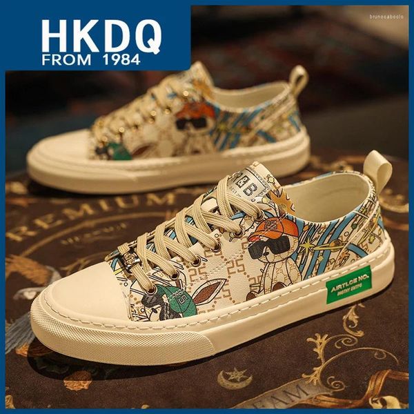 Lässige Schuhe HKDQ Graffiti Original Herren-Sneakers Mode Leder Designer Man Low-Cut-Männer Vulkanisierung bequeme Wohnung