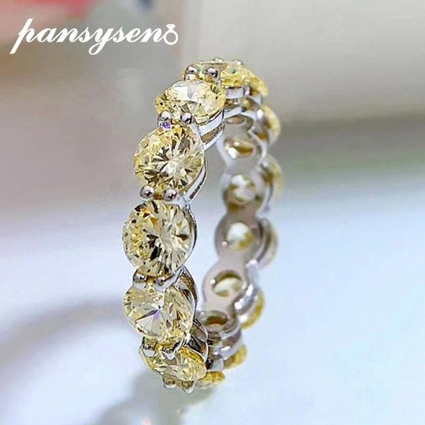 Clusterringe Panyssen funkeln 925 Sterling Silber 5 mm rund gelbrosa hoher Kohlendiamant für Frauen Hochzeit Engagement Fein Schmuck