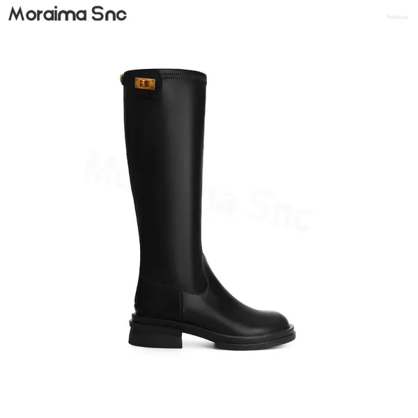 Stiefel goldene Schnalle dicke Plattform Reißverschluss Runde Zehenheel Personalisierte Knight Herbst und Winter Casual Women's's