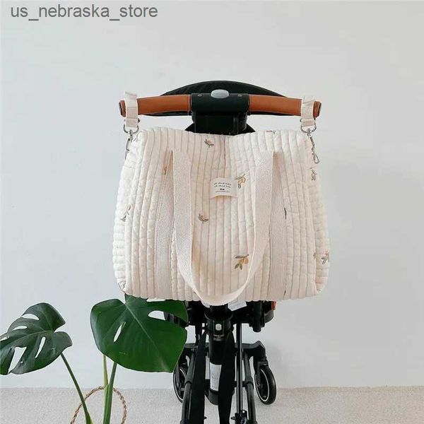 Bolsas de fraldas estilo coreano Care Recém -nascido Bolsa de fraldas Mamãe ombro de cama bordada Bolsa de organizador de armazenamento de carrinho Q240420