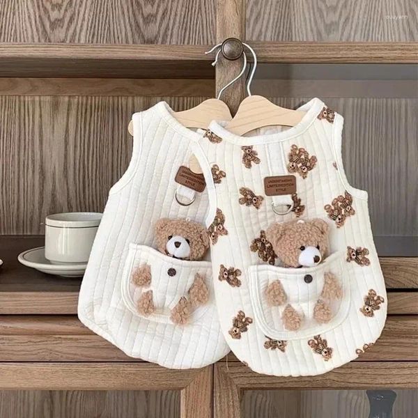 Hundebekleidung weißer Bär gedrucktes Haustier-Baumwolljacke mit De-Buckle, mit dem Teddys Wintermantel-Cartoon-Kleidung für kleine Hunde gelaufen ist