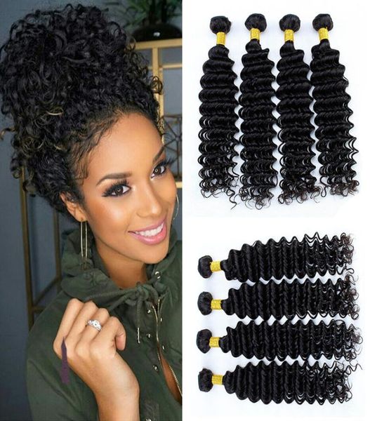 Brasiliana Deep Wave Human Hair 4pcs Brasiliani Veridi Vergine Bundles Deep Curly Bundles Non trasformati ESTENIZIONI DEL CAPELLI NATURA