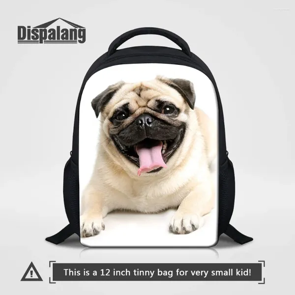 Rucksack 12 -Zoll -Schule für Kindergärtner Mops Hundedruck Kinder Buchbag Kinder Mini Reise Schulter Rucksack Mädchen kleine Schulbag