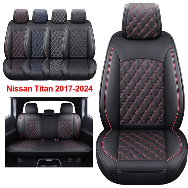 Capas de assento Conjunto completo de couro impermeável durável para picape Caminhão Fit para Nissan Titan 2017-2024 Black Blue