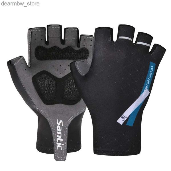 Capitões de ciclismo máscara as luvas de ciclismo Santic Mens de ciclismo de malha respirável Half Finger Mtb Road Bikes Pads à prova de choque Luvas esportivas de bicicleta L48