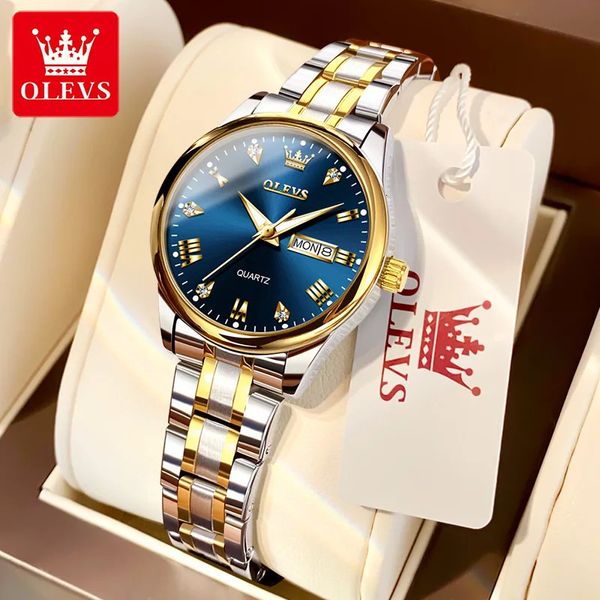 Olevs Women Wrist Watch Watch Relógios Originais para Ladies Impermeáveis Aço Antelhado Luxo Luxúria Mulher Relacionamento de Gold Relloj Hombre 240409