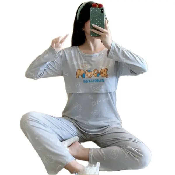 T-shirt Postpartum Woman Acttation Pamas Set Autumn Nursing Leisure abbiglia