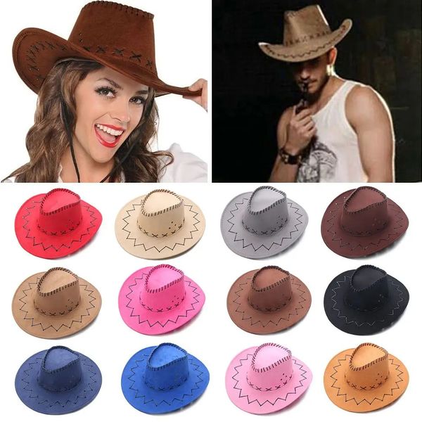 Модная винтажная западное стиль замшевая ковбойская шляпа Unisex Wide Brim Panama Jazz Hat Outback Hat Streetwear Cancie Dress Accessy 240415
