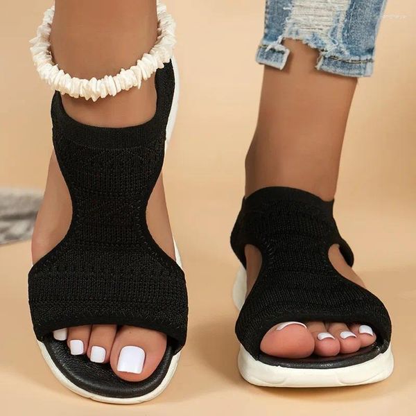 Lässige Schuhe 2024 Frauen Sommer Einfacher Festkörper Flacher Bottom Anti Slip Outdoor Freizeit eine Stufe Sandalen groß