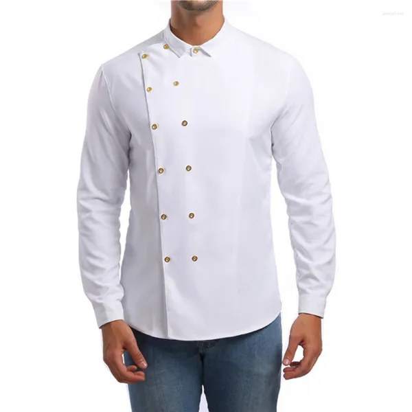 Мужские футболки для деловых рубашек Business Front Blouse Tops Office Slim Fit Casual Double Breads Formal Formal с длинным рукавом ежедневная мода