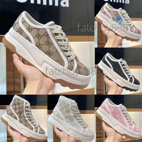 2023 Designer Torros de luxo Tecido Sapatos casuais de sola grossa Mulheres Casual Letra alta letra de alta qualidade Itália 1977 Beige Ebony Canvas Tênis Tênis Tamanho 35--45