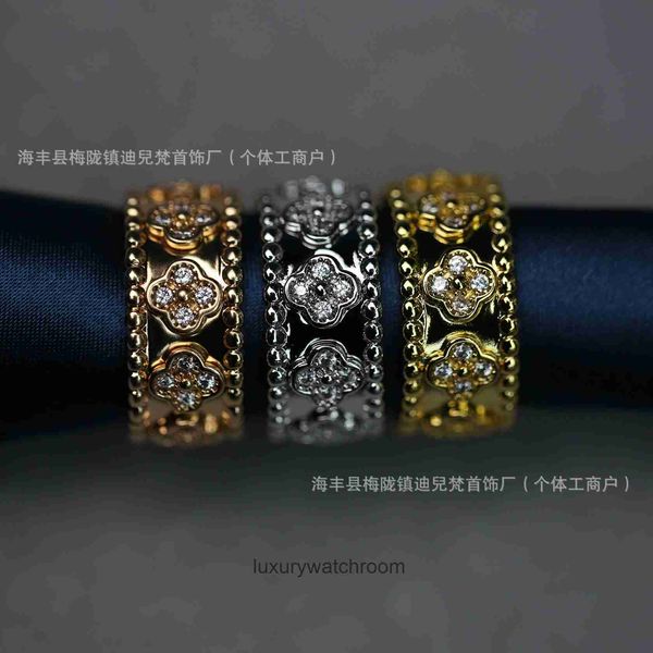High -End -Schmuckringe für Vancleff Womens Vgold vier Blattklee breiter Kaleidoskop -Ring für Frauen elektropliert 18 Karat Gold Diamant besetzt runde Perlenlasertechnolog