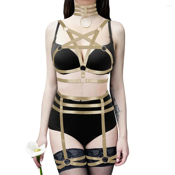 Reggiseni che set imbracatura pentagonali goth women bondage cinghia slim corpo sottile legante il cinturino erotico ovano regolare la vita sexy set di lingerie sexy