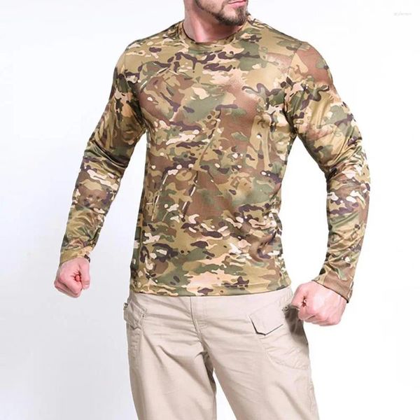 Camisetas masculinas de seca rápida Men de camuflagem de camuflagem T-shirt de treinamento de manga comprida com tecnologia rápida seco Design Slim Fit for Outdoor