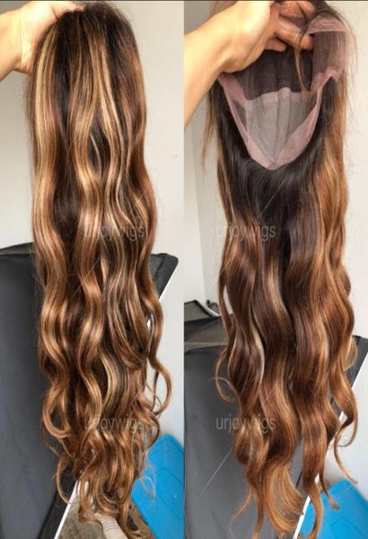 Two tono Ombre evidenzia parrucche anteriori in pizzo 100 Verginia Malesia Human Hair Wavy Full Lace Wig 18 pollici ondulato per la bellezza 6149215