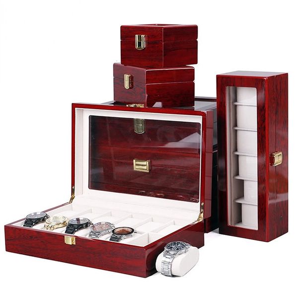 Luxury Wooden Watch Box 123561012 Grades Relógios Organizadores 6 slots Caixas de madeira para homens Mulheres Relógios Visor de jóias 240412