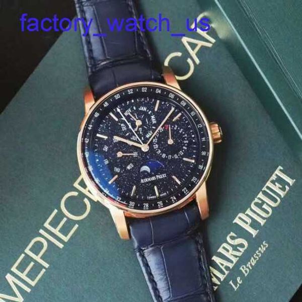 Top Ap Forist Watch Code 11.59 Серия 26394OR ROSE GOLLE BLUE DIAL Вечный календарь Мужский модный случай повседневного бизнеса.