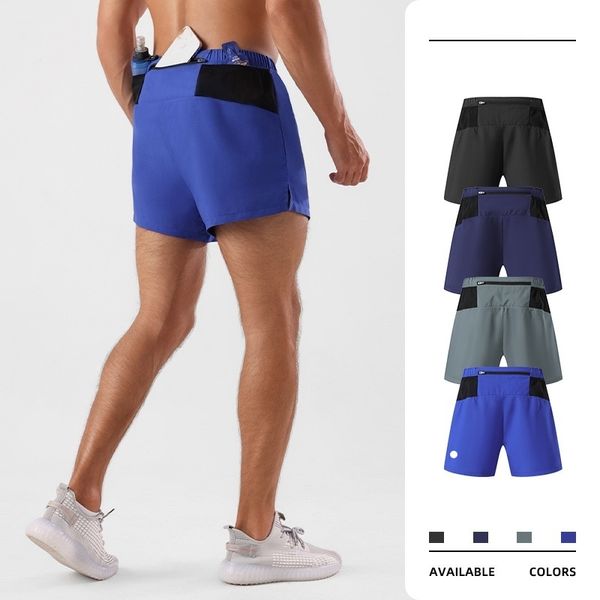 Ll esportes masculinos 3/4 shorts de verão secagem rápida e absorção de umidade Maratona Profissional Executando Calças de Treinamento de Fitness de camada dupla de brilho de brilho