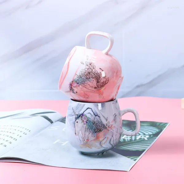 Tazze Flamingo ceramica blu rosa blu tazza di marmo mattutina caffè tè da tè in porcellana regalo di matrimonio dorato 350 ml