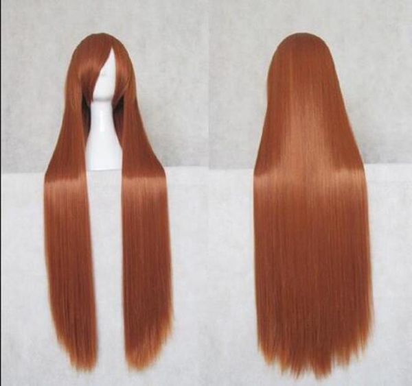 Moda novo anime cosplay 100 cm de cabelo reto laranja wig2164167