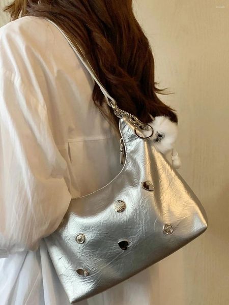 Abendtaschen Jiaerdi Harajuku Herz Silber Handtaschen Frauen Mode Mädchen Vintage Y2K Handtasche Frauen Feen -Kern -Schulter -Hobos Tasche