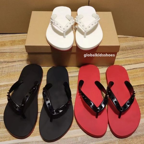 Designer -Pantoffeln Männer Nieten Schuhe flache Gleitschuffeln Slipper Herren Luxus mit schwarzen Gummi Flip Flops rotes Pool Spaß Paris Sommer Strand Sandalen