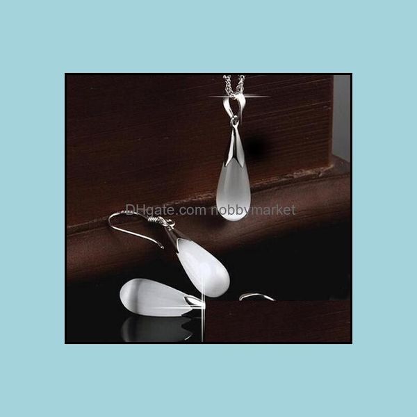 Ohrringe Halskette Österreich Kristall Halskette Schmuckset 925 Sterling Sier Kette Großer Wassertropfen Opal Halsketten Hochzeitssets für Frauen otflw