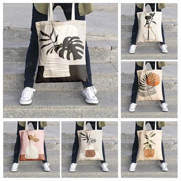 Aufbewahrungstaschen Canvas Umhängetaschen Organisation Handtaschen Kosmetik Reise Womens Shopping Stoffbeutel Nordische Boho -Lebensmittelhändler