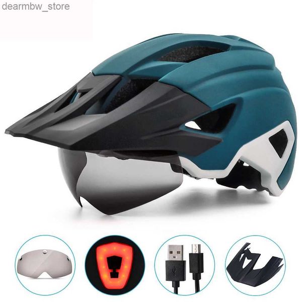 Capitões de ciclismo máscaras de capacete de ciclismo de pára-brisa de 57-61 cm Capacete de bicicleta Usb Bloco de calor estável para homens Mulheres Moda de ciclismo Equipamento de bicicleta L48