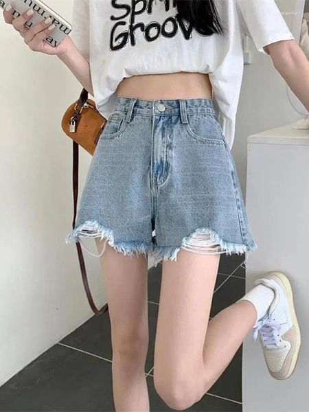 Frauen Shorts Vintage Frauen Solid Quaste Weitbein A-Linie Denim Spring Sommer Lose Hohe Taille Streetwear Jean Mode Einfachheit