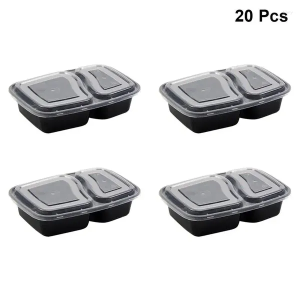 Container 20pcs Bento Box Mahlzeit Vorbereitungsbehälter Einweg 2-Kompartiment Lebensmittel Speichermikrowelle Safe Lunchboxen