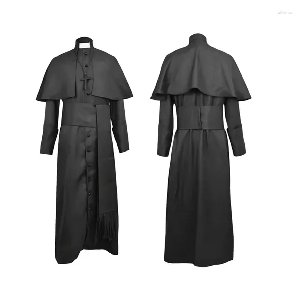 Erkekler Trençkotları Cadılar Bayramı Rahip Kostüm Erkekler için Retro Orta Çağ Pastor Vintage Ortaçağ Dingileri Kemer Çapraz Set Parti Cosplay