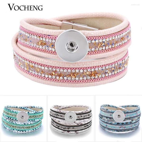 Charm Bracelets Vhocheng Snap Charms Button Schmuck 18mm 4 Farben Doppelleder Magnetverschluss Armband Eingelegtes Bling-Strass NN-465