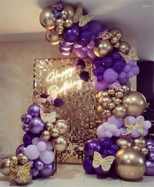 Decoração de festa 139pcs kit de guirlanda roxa kit de ouro escuro arco de lavanda Macaron LATEX PARA BEBÊ PRINCESSO Decoração de aniversário