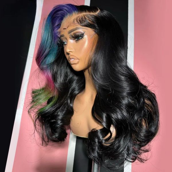 Wigs brasiliana blu rosa evidenziare onda corpo parrucca anteriore dei capelli umani Precut pizzo HD 13x4 parrucca frontale in pizzo glueless