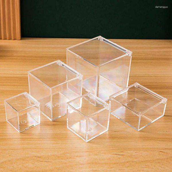 Aufbewahrung Flaschen 4 Größen Transparente Flipboxen Quadratschmuck Kosmetik Acryl Make -up Organizer Staubdes Food Candy Geschenkdisplay