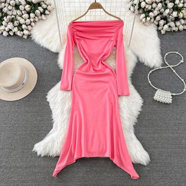 Lässige Kleider Frühling Herbst Girls Sexy Unterlage Kleid Frauen Langarm von Schulter Taille Schlanker Fit Bodycon Elastic Fishtail