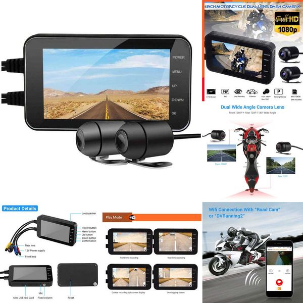 2024 WLAN-Motorrad-Antriebsrekorder HD1080p wasserdicht 140 Grad Weitwinkel mit WiFi-Funktion Kamera Motorrad-Armaturenbrett