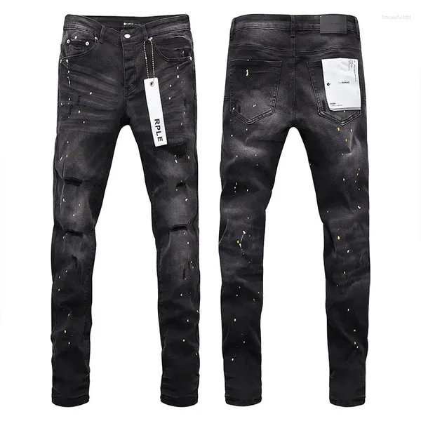 Pantaloni da donna ad alta qualità di marca di marca jeans americana strappa strappata a un lavaggio nero intrecciato elegante e magro