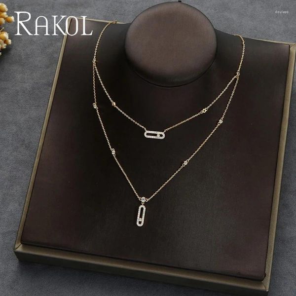 Anhänger Halskette Rakol Trendy Zirkel Zirkonia Tag Form Choker Halskette für Frauen stapelbare Party Schmuckgeschenk Mujer Moda