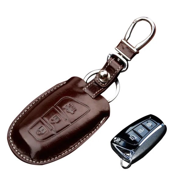Ringe echter Lederschlüssel FOB Cover Fernbedienungssteuerschlüsselkette für Hyundai Grand Santa Fe Genesis G70 G90 Smart Keyless Case Inhaber