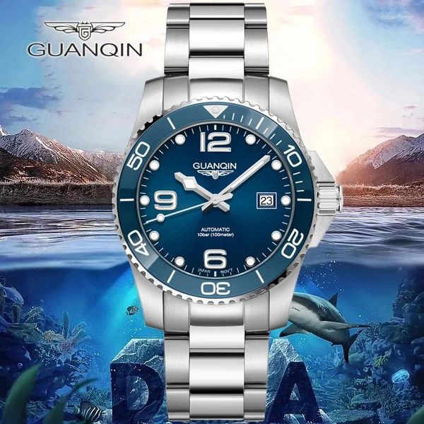 Relógios de pulso Guanqin 2024 Relógios masculinos Top Mechanical Automatic Sapphire NH35 Sport for Men Relógio à prova d'água