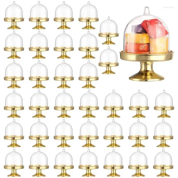 Flaschen 36pcs Plastik -Mini -Kuchenständer mit Deckel Cupcake Stand Dome Cover Candy Schokoladenbehälter Dessert Display Teller Party