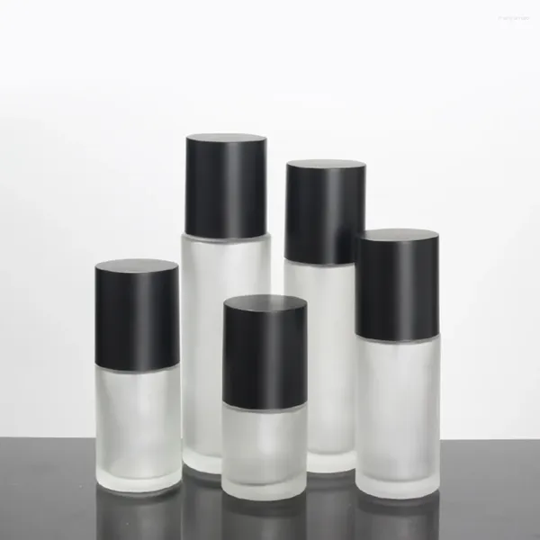 Speicherflaschen 100pcs/Los 40 ml Glasflaschenserum mit Pumpenspray Matt Black Deckel