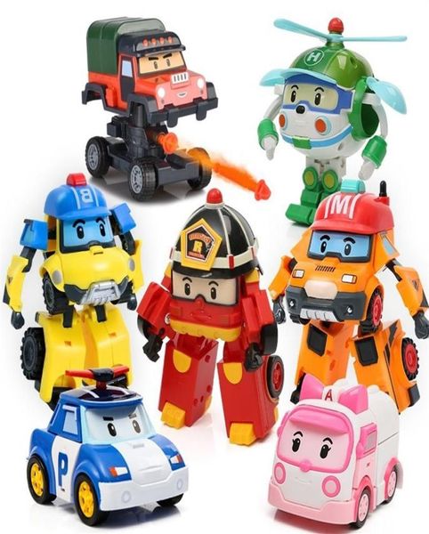 6 pezzi set robocar poli corea trasformazione robot poli amber roy auto modello anime action figura giocattoli bambola per bambini regalo x057678389