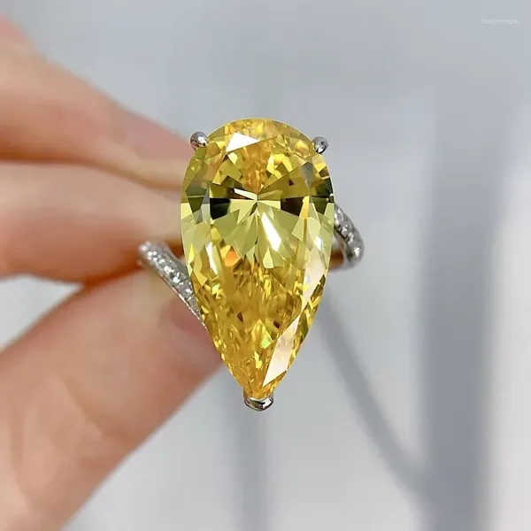 Küme halkaları su damlası 15ct topaz elmas yüzük gerçek 925 sterling gümüş partisi düğün bant kadınlar için gelin nişan takı