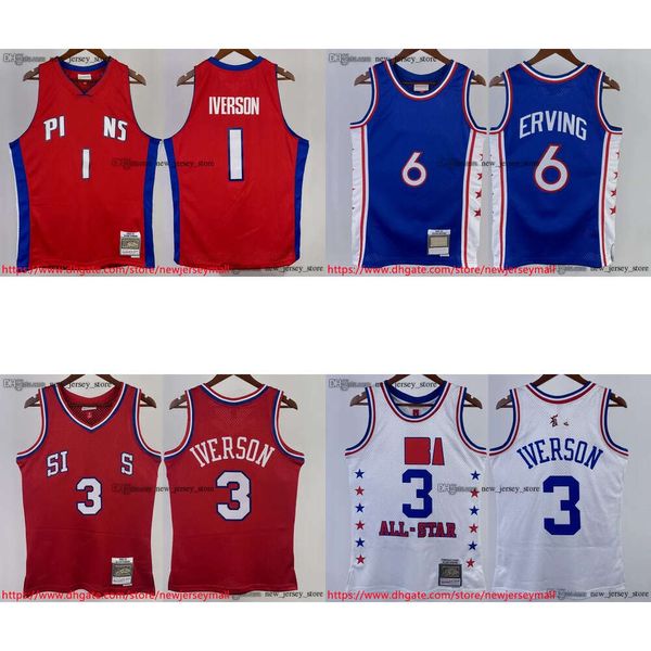 Klassiker gedrucktes Retro 1997-98 Basketball 3 Alleniverson Jersey Vintage 1982-83 Yellow 6 Juliussering Trikots Schwarzweiß Red 2002-03 Atmungsfreie Hemden 1982-8 S 2002-0