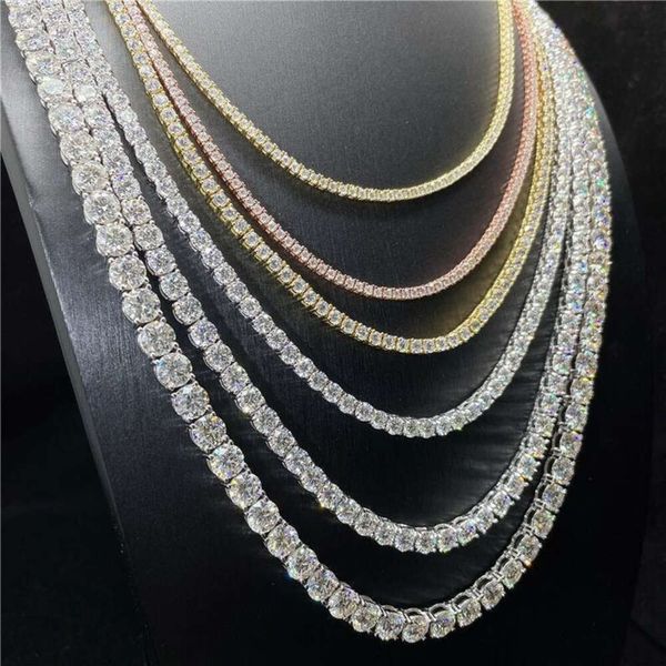 5mm Gold Bated Hiphop Iced Out colar 925 Sterling Silver Sparkling VVS Missanite Tennis Chain